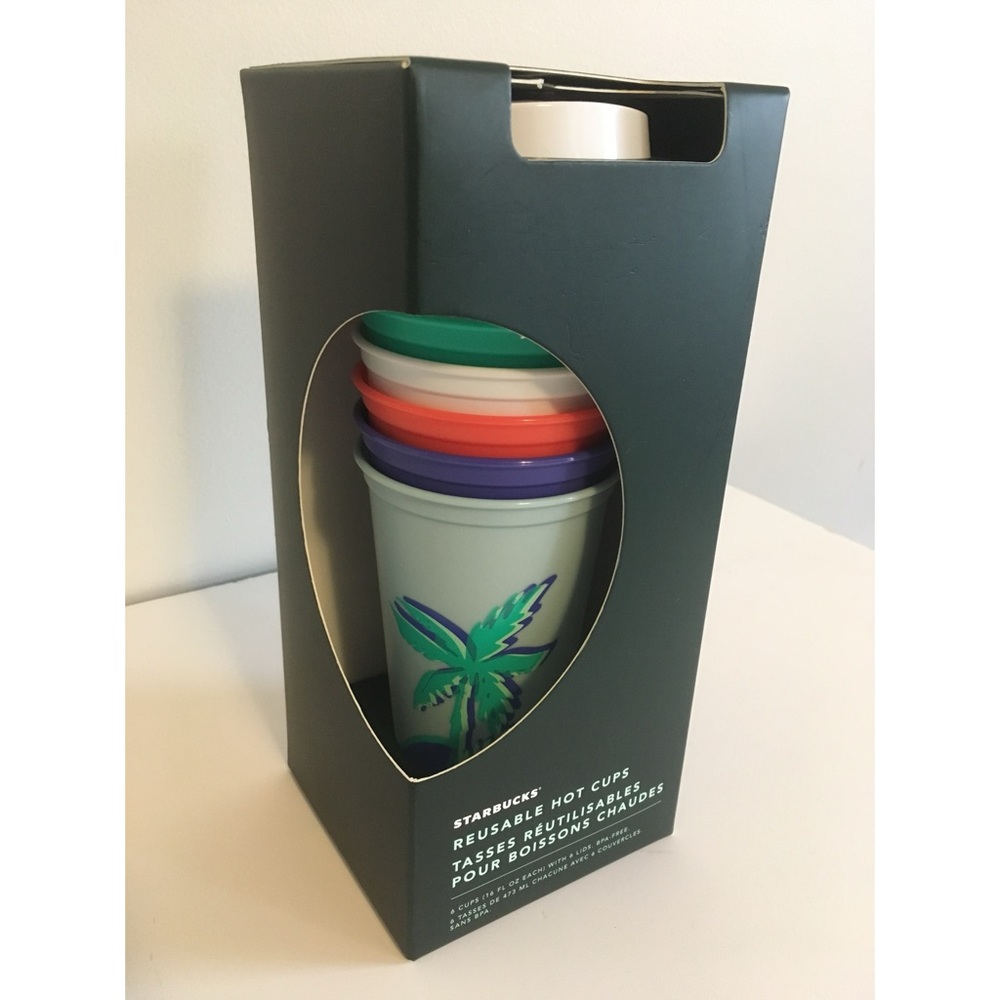 NIB Starbucks Reusable Tropical Theme Hot Cup Set - Picture 2 of 4